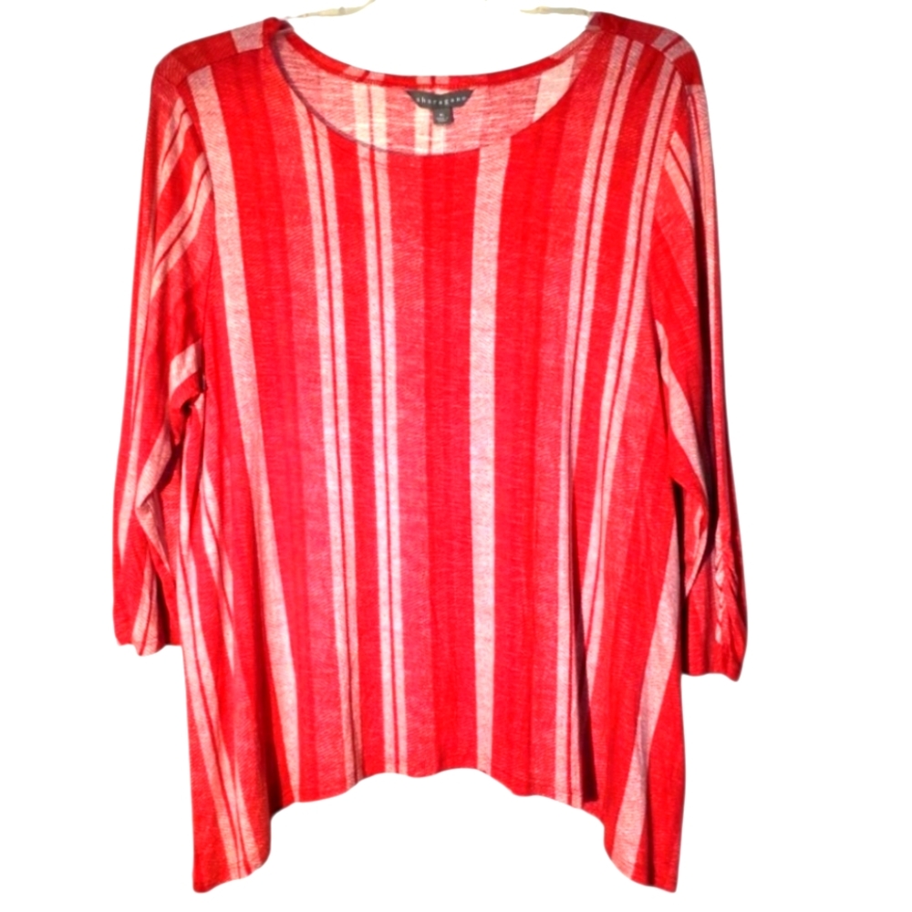 Sheragano Red And Striped Women's Tunic Top XL NEW